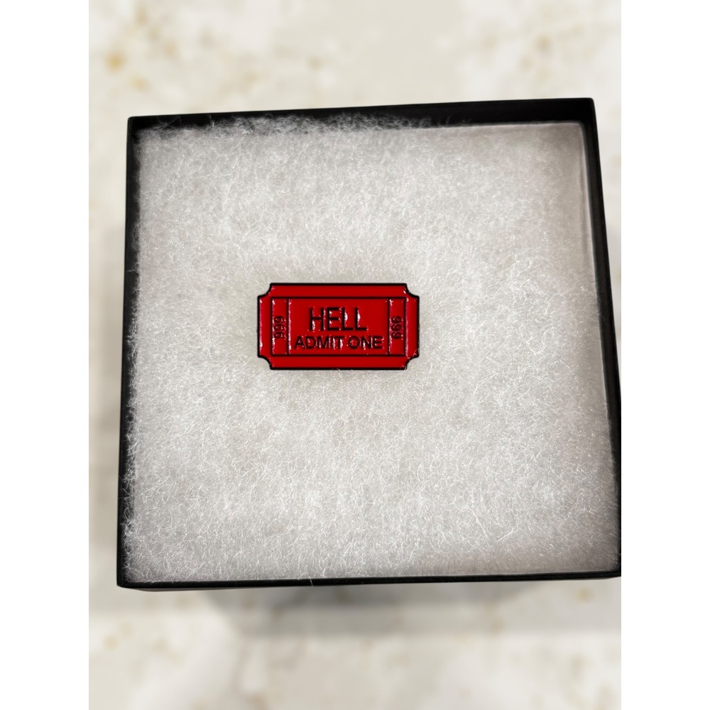 Funny Hell Admit One Ticket Electic Collectible Enamel Pin Red‎ Black 666 Design